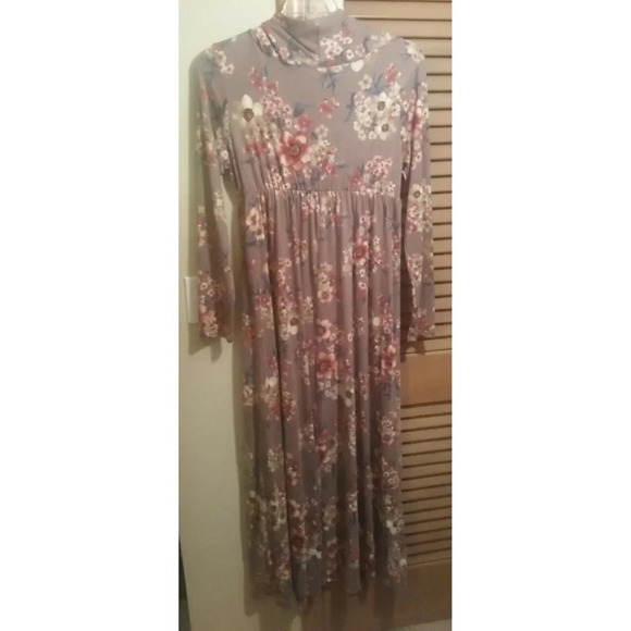 Mother Bee Taupe Flowered Cowl Neck Maternity Maxi - Picture 5 of 7